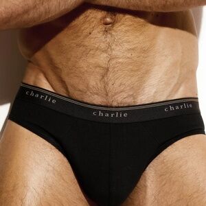 NEW. Black Charlie Classic Brief with black logo waistband elastic. Size: Medium